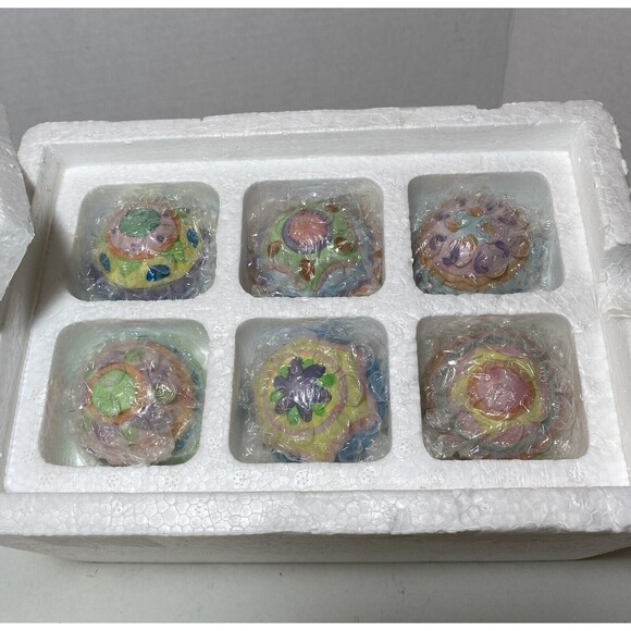 Set of 6 EASTER Egg Candles/lids Ceramic Hand Painted Assorted 2"x 3"OriginalBox - Picture 7 of 8